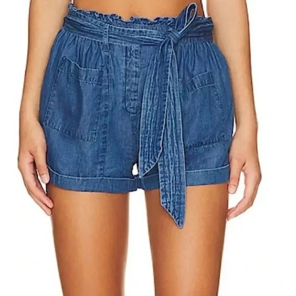 CLEOBELLA Joplin Belted shorts Ruffle Waist Chambray Womens Size S - Picture 7 of 7
